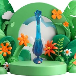 Viking Glass Vintage MCM  Epic Blue Bluenique Six Petal Footed 15" Swung Vase